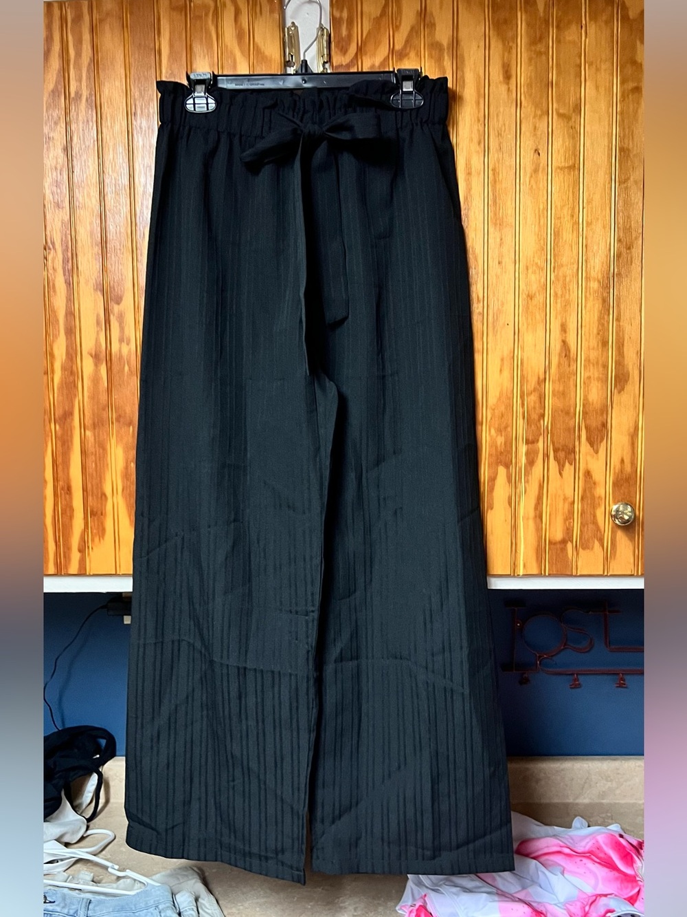 Black Wide Leg Tie Waist Pants size L